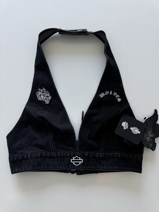 Harley-Davidson Tops - Darc Sport Harley Davidson colab black denim halter crop top Medium